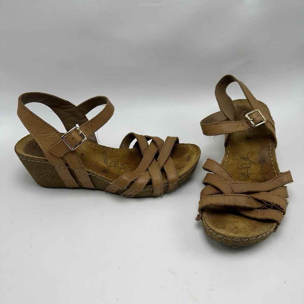 Bjorndal Lily Strappy Wedge Sandals Womens Brown Leather 6M Comfort strappy Cork